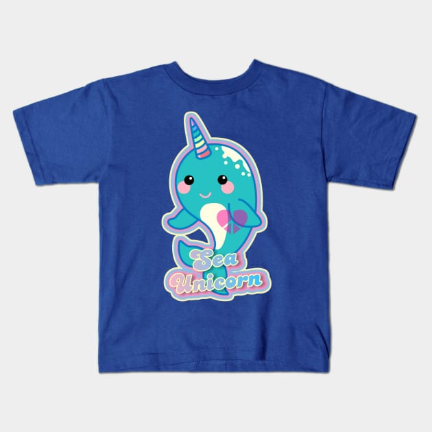 Sea Unicorn Narwhal Kawaii Design Kids T-Shirt by AlondraHanley